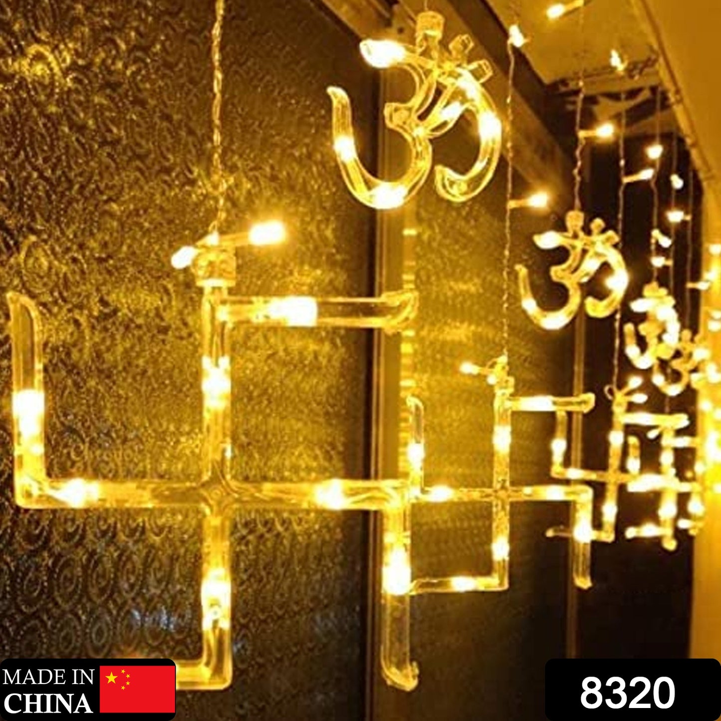 8320 Swastik Om Curtain Decorative Lights String Lights With 12 Hanging Props138 Led Diwali Decoration Items For Home Decor Night Light Room Lights For Bedroom Balcony Decor.